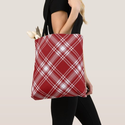 Rood en wit Tartan Canvas tas (Dichtbij)
