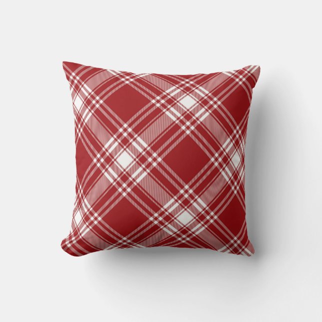 Rood en wit Tartan Kussen (Voorkant)