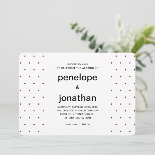 Rood en wit tijdloze bruiloft Stippen Kaart (Staand voorkant)
