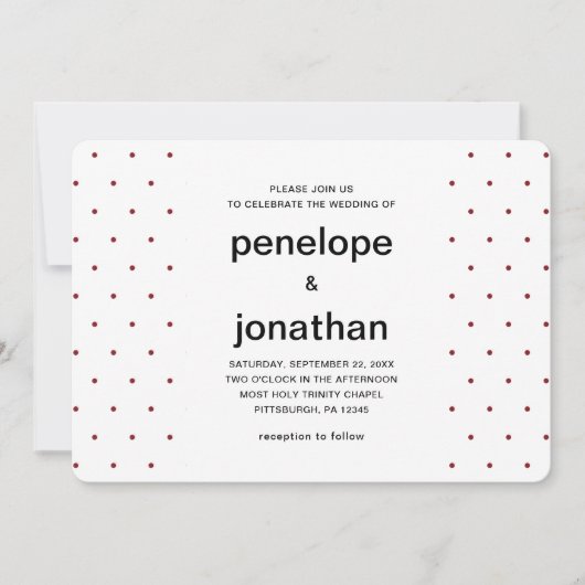 Rood en wit tijdloze bruiloft Stippen Kaart (Voorkant)