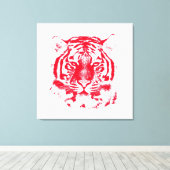 Rood en wit tijgergezicht dicht canvas afdruk (Insitu (Houten vloer))