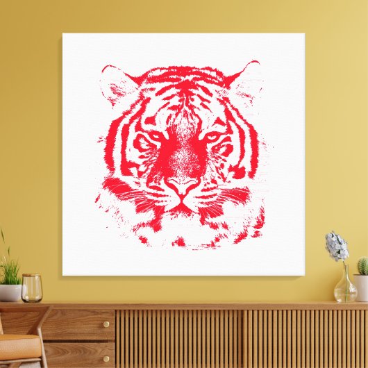 Rood en wit tijgergezicht dicht canvas afdruk (Insitu (Woonkamer))