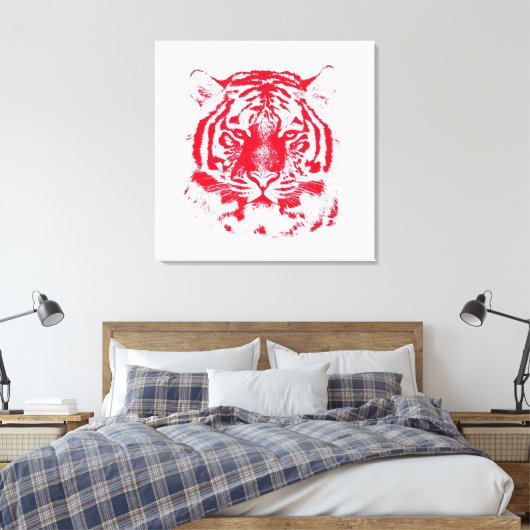 Rood en wit tijgergezicht dicht canvas afdruk (Insitu (Slaapkamer))