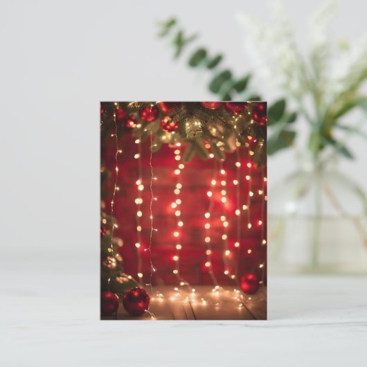 Rood en Wit Touwtje Licht Kerst Digitale Kunst Feestdagenkaart (Staand voorkant)