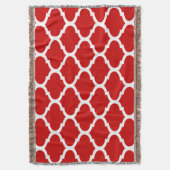 Rood en wit Trellis Quatrefoil Patroon Deken (Voorkant Verticaal)
