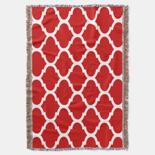 Rood en wit Trellis Quatrefoil Patroon Deken (Voorkant Verticaal)