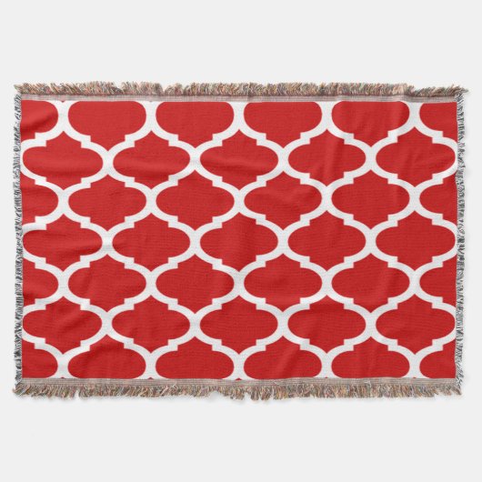 Rood en wit Trellis Quatrefoil Patroon Deken (Voorkant)