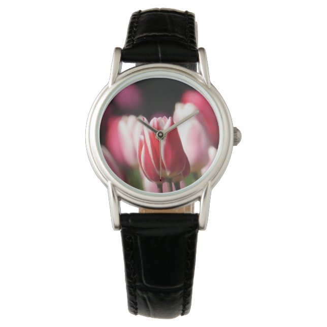Rood en wit Tulip Horloge (Voorkant)
