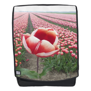 Rood en wit Tulp op Tulps Field Adult-rugzak Rugtassen