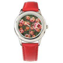 Rood en wit Tulpen Roestvrij staal Rood horloge