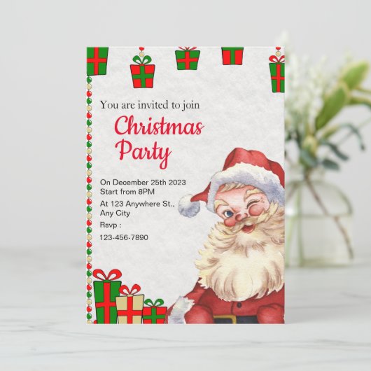 rood en wit uitnodiging Kerstmis (Staand voorkant)