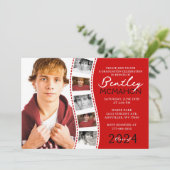 Rood en Wit Unieke Filmstrip 6 Foto Afstuderen Kaart (Staand voorkant)