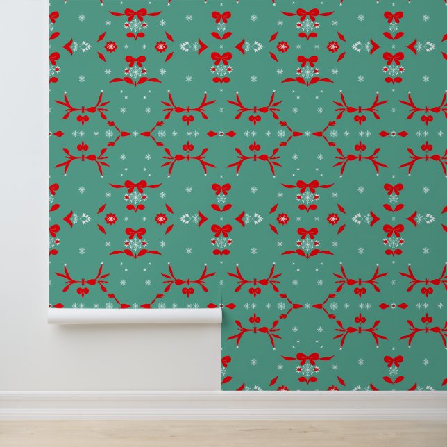 Rood en Wit Vakantie Boog Patroon Behang (Applicatie)