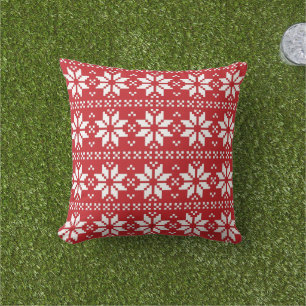 Rood en Wit Vakantie Nordic Pattern Kerst Buitenkussen