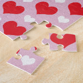 Rood en wit valentijn harten patroon legpuzzel (Zijkant)