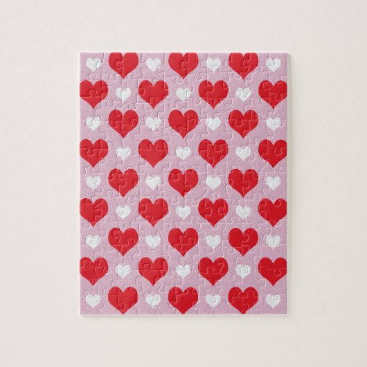 Rood en wit valentijn harten patroon legpuzzel (Verticaal)