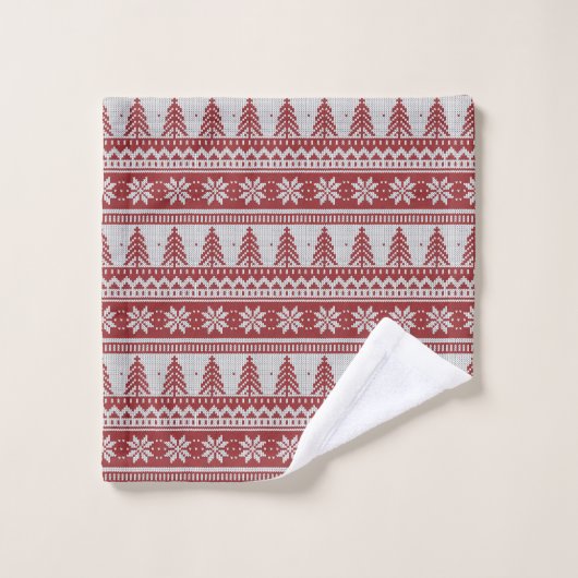 Rood en wit, van brei voorzien, neusvlokken bad handdoek (Wasdoekje)