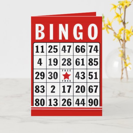 Rood en Wit Verjaardag Bingo Kaart (Gele Bloem)