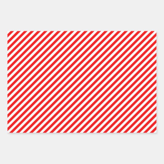 Rood en Wit Verschillende Grootte Diagonale Strepe Inpakpapier Vel (Voorkant 3)
