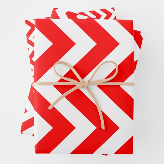 Rood en Wit Verschillende Grootte Verticale Chevro Inpakpapier Vel (In situ)
