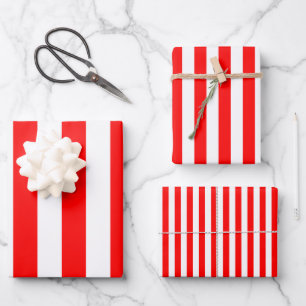Rood en Wit Verschillende Grootte Verticale Strepe Inpakpapier Vel