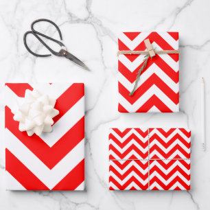 Rood en Wit Verschillende Maten Chevron Inpakpapier Vel