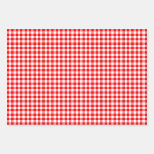 Rood en Wit Verschillende Maten Gingham Checks Inpakpapier Vel (Voorkant 3)