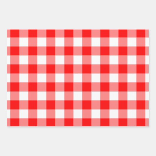 Rood en Wit Verschillende Maten Gingham Checks Inpakpapier Vel (Voorkant)