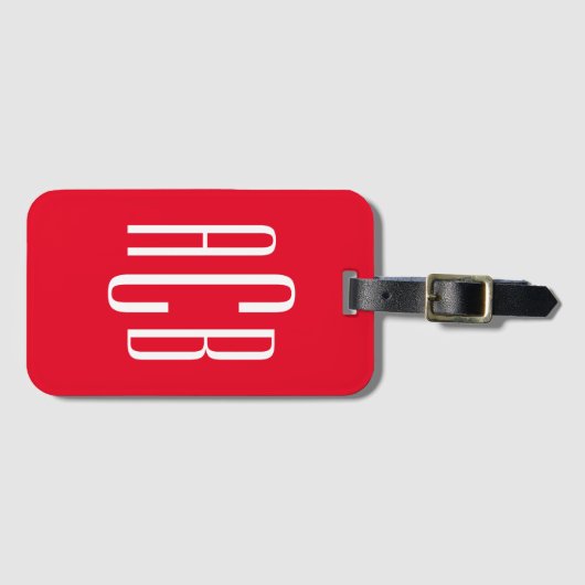 Rood en Wit Verticaal Drie Lettermonogram Bagagelabel (Voorkant (horizontaal))