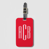 Rood en Wit Verticaal Driedelige Monogram Bagagelabel (Voorkant (verticaal))