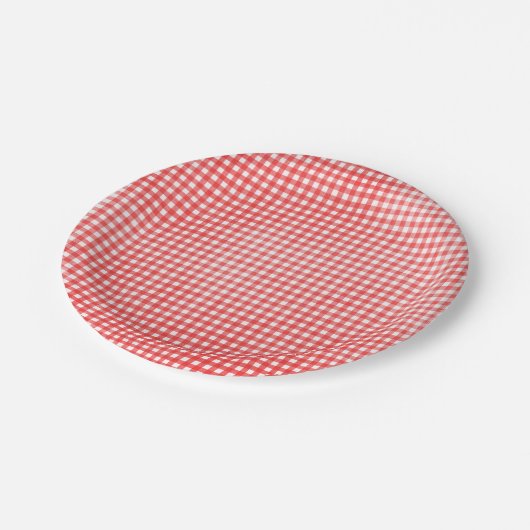 Rood en wit vervaagd Gingham-ontwerp Papieren Bordje (Gekanteld)