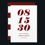 Rood en wit vet cursief save the date<br><div class="desc">Modern Red Bold Date Typografie Save the Date Annountion | Een aanpasbaar opslagsysteem met de datum van de platte kaart met vetgedrukte en minimalistische typografie. Deze stijlvolle rode en witte opslagkaart is perfect voor elk trouwthema en elk seizoen.</div>