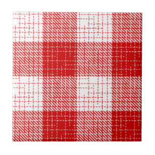 Rood en wit vetgedrukt geruit plaid ontwerp tegeltje