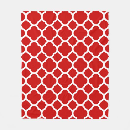 Rood en wit vierbladpatroon fleece deken (Voorkant)