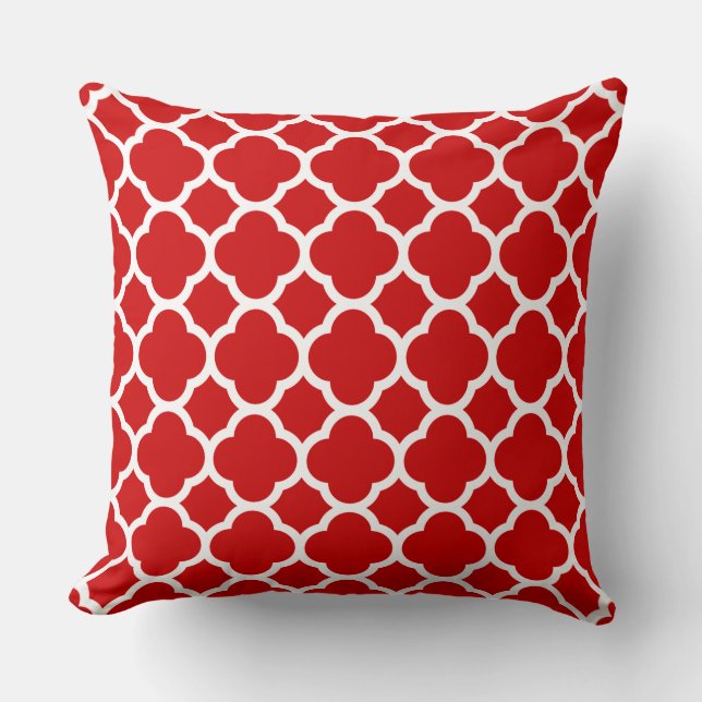 Rood en wit vierbladpatroon kussen (Voorkant)