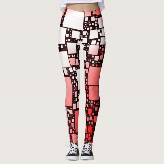 Rood en Wit Vierkant Dansende Leggings (Voorkant)