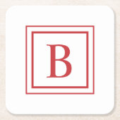 Rood en wit vierkant randmonogram kartonnen onderzetters (Voorkant)
