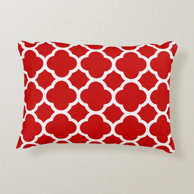 Rood en wit vierlobbig patroon decoratief kussen (Achterkant)