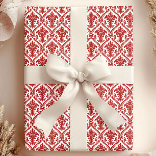 Rood en wit vintage damastpatroon cadeaupapier