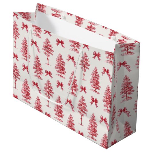 Rood en wit vintage kerstboom groot cadeauzakje (Voorkant Gekanteld)