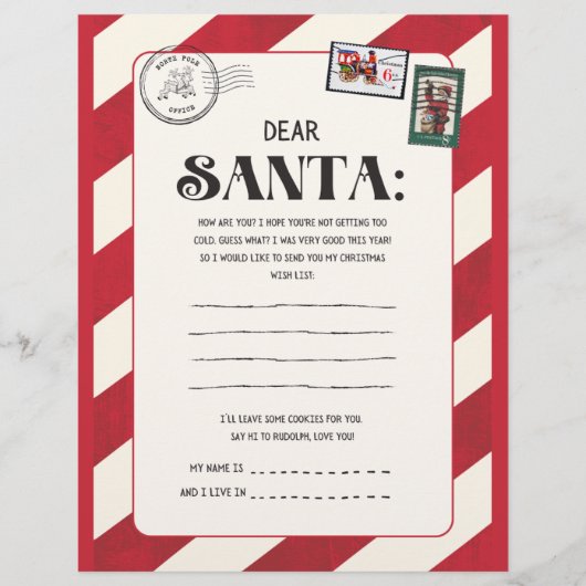 Rood en wit Vintage Kerstman Letter. Flyer (Voorkant)