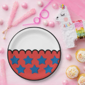 Rood en Wit Vlak Ontwerp met Blauwe Sterren Papieren Bordje (Feest)