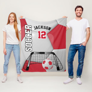 Rood en wit Voetbal met DIY-tekst Fleece Deken