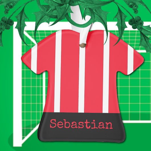 Rood en wit Voetbal Rugby Kerst Ornament