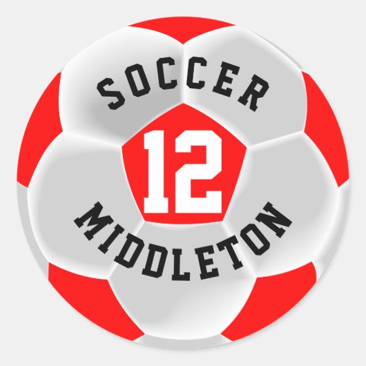 Rood en Wit Voetbal Sport Ball Ronde Sticker (Voorkant)