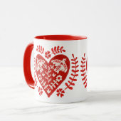 Rood en Wit Volkskunst Hart Mok (Voorkant links)