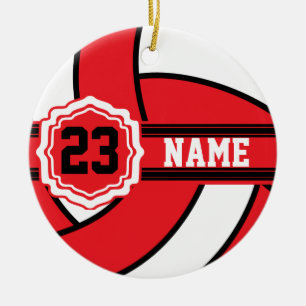 Rood en Wit Volleyball met Diy- Tekst Keramisch Ornament