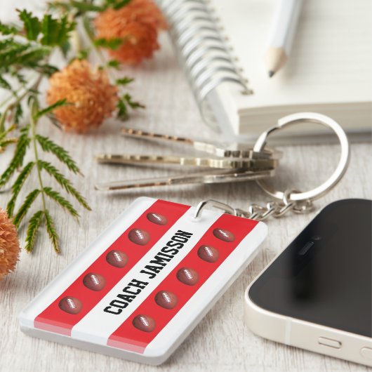 Rood en wit, voor Football Coach of Speler, Naam Sleutelhanger (Voorkant Rechts)