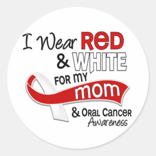 Rood en wit voor mijn moeder 42 orale kanker ronde sticker