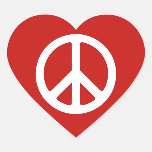 Rood en Wit Vredessymbool Hart Sticker (Voorkant)